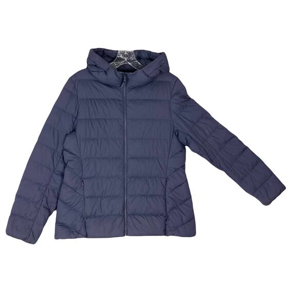 NWOT UNIQLO Puffer Jacket M Hoodie Navy Down-Feathers Ultra-Light Zip Pockets